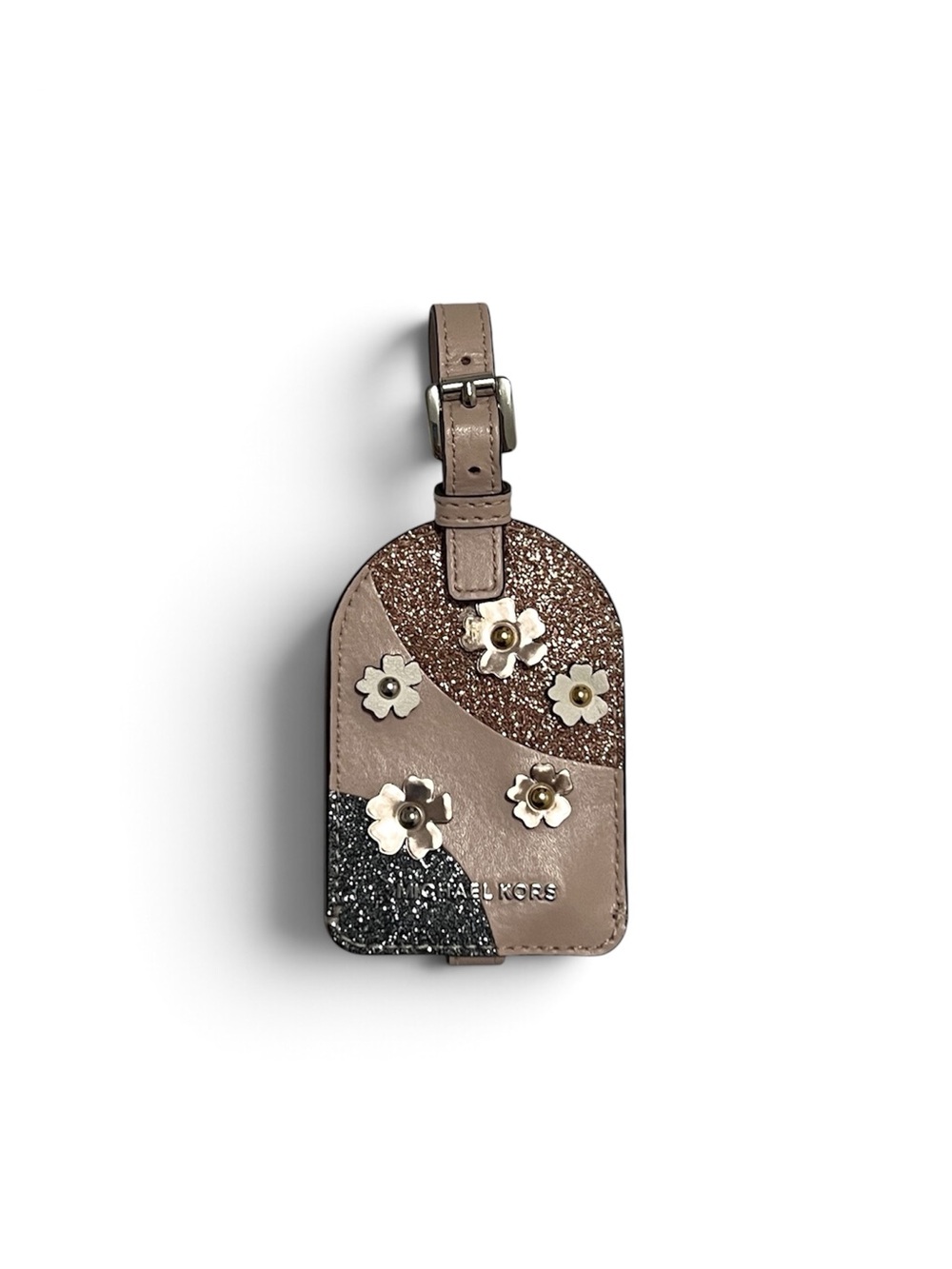 Michael Kors Pink And Blue Glittery Floral Luggage / Purse Tag Accessory Flowers